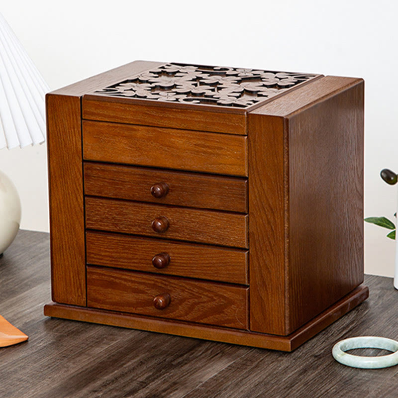 Buddha Stones Vintage Large Capacity Wooden Jewelry Box Jewelry Storage Box With Mirror - image 19