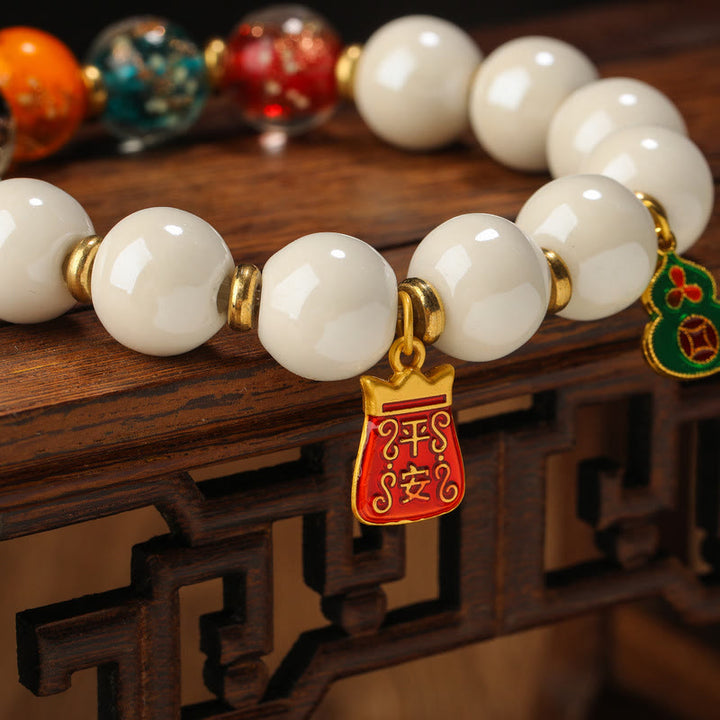 Buddha Stones Tibetan Incense Ash Porcelain Luminous Fluorescent Liuli Glass Bead Gourd Copper Coin Charm Peace Bracelet - image 8