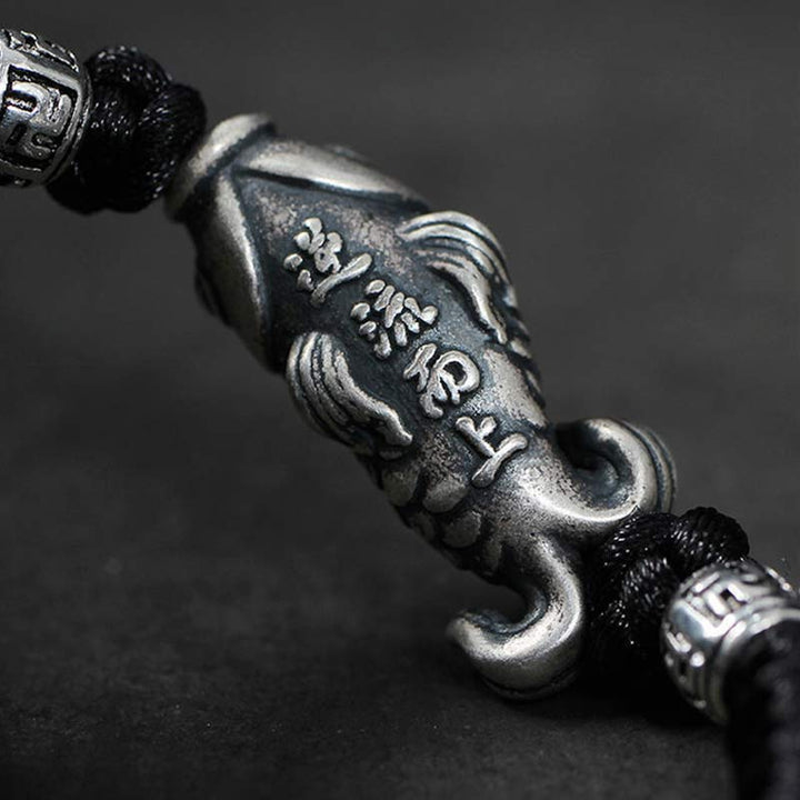 Buddha Stones Silver Luck Koi Fish Braided String Bracelet - image 5