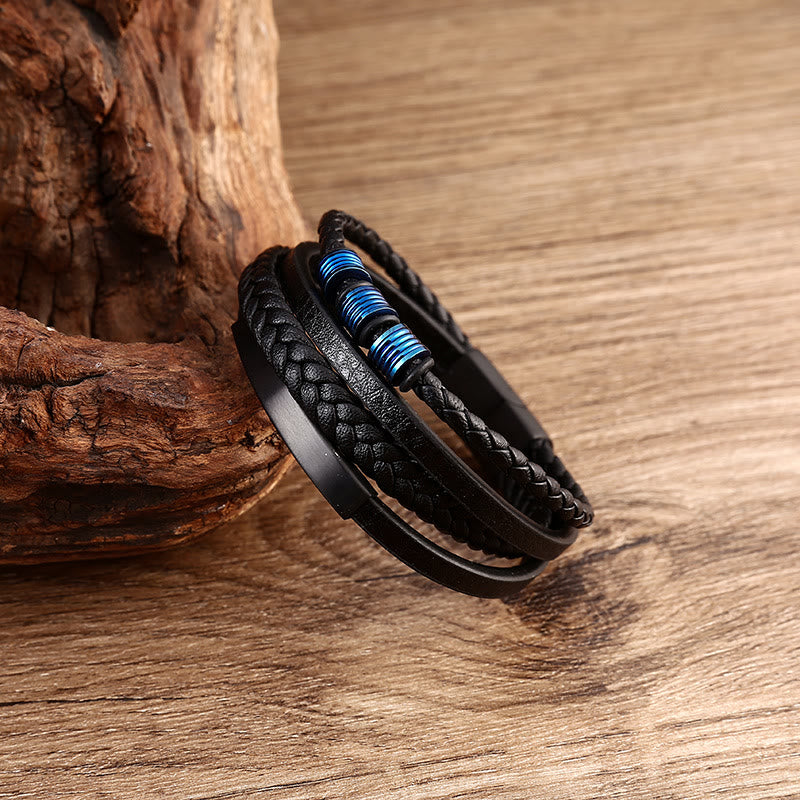 Buddha Stones Leather Multi-Layer Titanium Steel Balance Braided Magnetic Buckle Bracelet - image 19