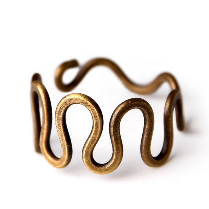 Buddha Stones Simple Curved Brass Design Copper Luck Wealth Adjustable Ring - image 4