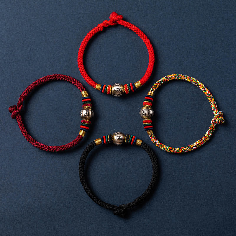 Buddha Stones 925 Sterling Silver Tibet Handmade Om Mani Padme Hum Luck Protection King Kong Knot Braided Bracelet - image 1