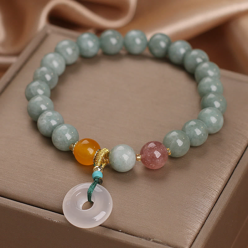 Buddha Stones Natural Jade Strawberry Quartz Bead Peace Buckle Prosperity Bracelet - Jade(Prosperity♥Abundance)(Wrist Circumference 14-17cm) - image 0