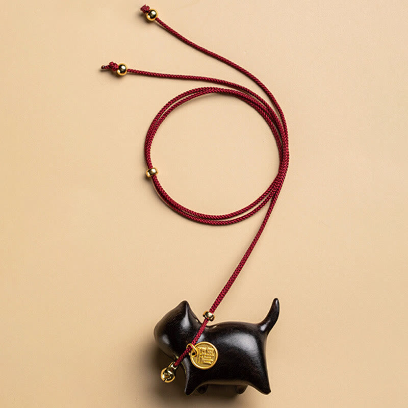 Buddha Stones Ebony Wood Green Sandalwood Lucky Cat Fu Character Lucky Fortune Bell Balance Car Hanging Decoration - Ebony Wood(Balance♥Calm) - image 0