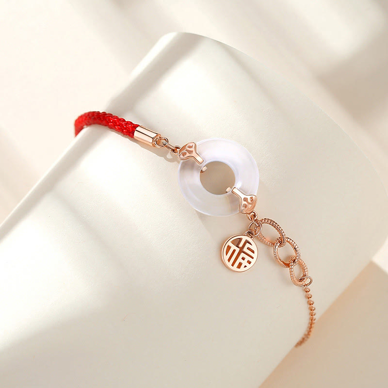 Buddha Stones 925 Sterling Silver Peace Buckle Chalcedony Fu Character Harmony Bracelet - image 2