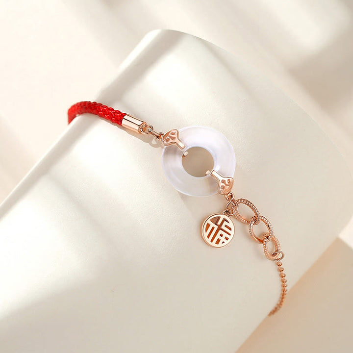 Buddha Stones 925 Sterling Silver Peace Buckle Chalcedony Fu Character Harmony Bracelet - image 2