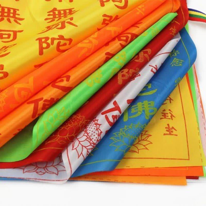 Buddha Stones Tibetan 7 Colors Windhorse Letter Auspicious Lotus Outdoor 21 Pcs Prayer Flag - image 14