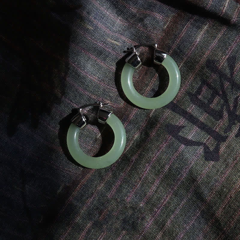 Buddha Stones Round Jade White Jade Prosperity Earrings - image 5