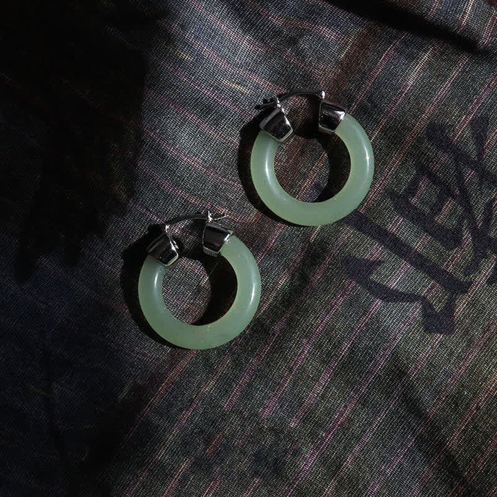 Buddha Stones Round Jade White Jade Prosperity Earrings - image 5