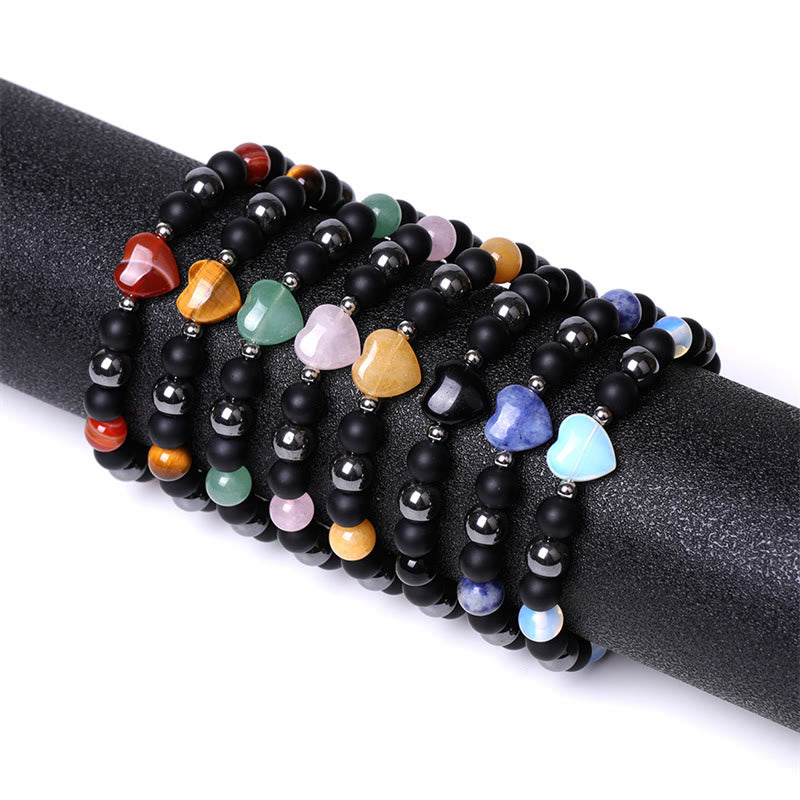 Buddha Stones Black Onyx Tiger Eye Stone Crystal Love Heart Protection Bracelet - image 1
