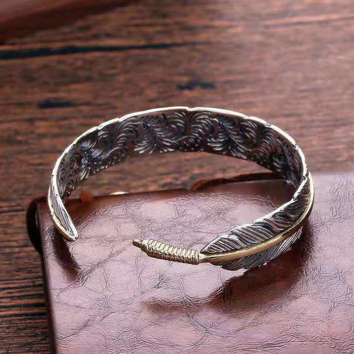 Buddha Stones Feather Pattern Carved Luck Wealth Cuff Bracelet Bangle - image 7