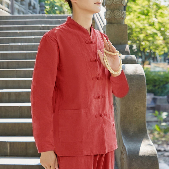 Buddha Stones Spiritual Zen Practice Yoga Meditation Prayer Clothing Cotton Linen Men's Set - Red - US/UK/AU48，EU58 (6XL) - image 4