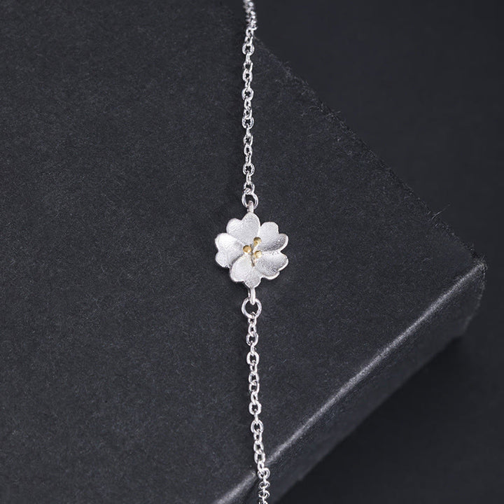 Buddha Stones 925 Sterling Silver Cherry Blossom Blessing Chain Bracelet - image 2