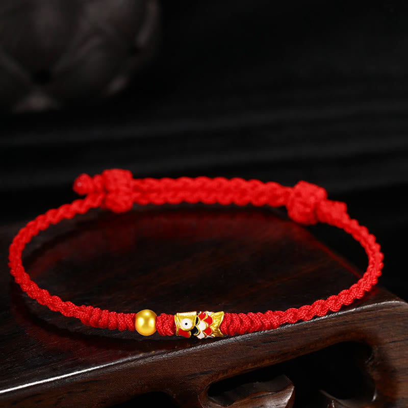 Buddha Stones 999 Gold Luck Koi Fish Handcrafted Braided String Bracelet - image 3