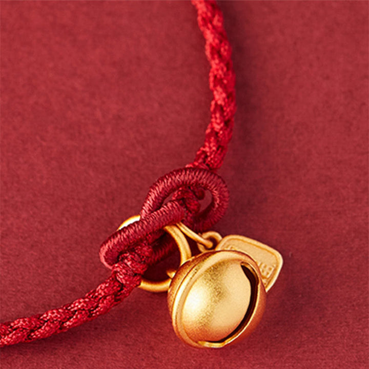 Buddha Stones Handmade Fu Character Charm Luck Happiness Bell Red Rope Bracelet - image 7