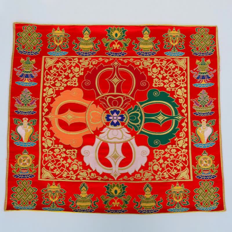 Flower Endless Knot Prayer Altar Mat Healing Meditation 8 Auspicious Symbols Mat Table Runner - 8 Auspicious Symbols - Red - image 14