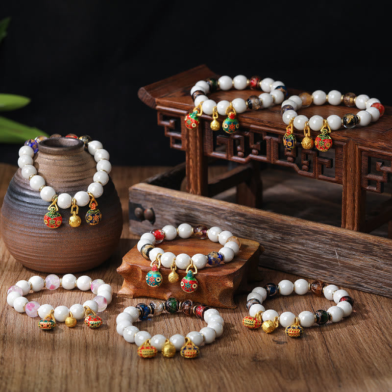 Buddha Stones Gold Swallowing Beast Family Charm Liuli Glass Colorful Porcelain Bead Luck Bracelet - image 0