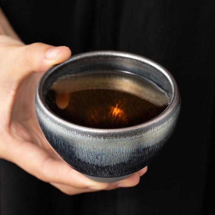Buddha Stones Vintage Chinese Silver Blue Jianzhan Kiln Change Porcelain Teacup Kung Fu Tea Cup - image 5