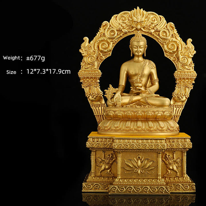 Shakyamuni Amitabha Medicine Buddha Figurine Serenity Copper Statue Home Decoration - 10 cm Medicine Buddha&Base - image 8