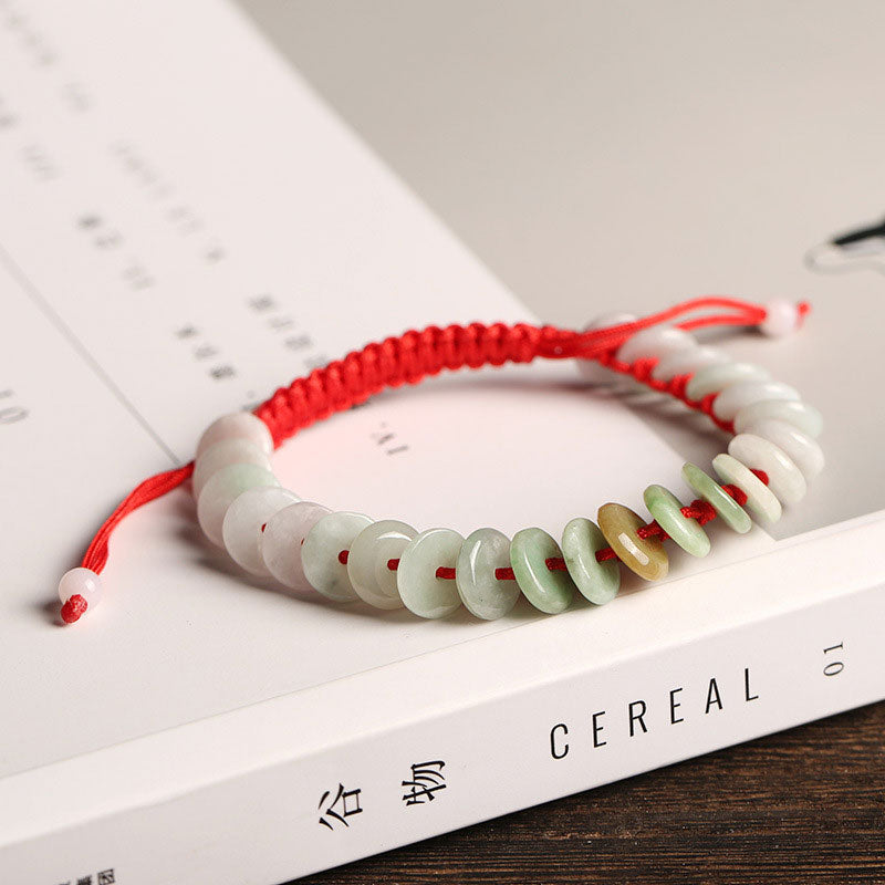 Buddha Stones Natural Round Jade Luck Red String Protection Bracelet - image 3