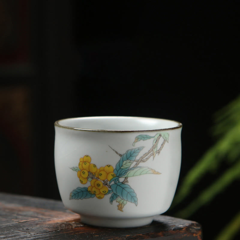Buddha Stones Loquat Lychee Snow Scenery Landscape Grape Apple Ceramic Teacup Kung Fu Tea Cup - Loquat 6.5cm*5.5cm*130ml - image 1