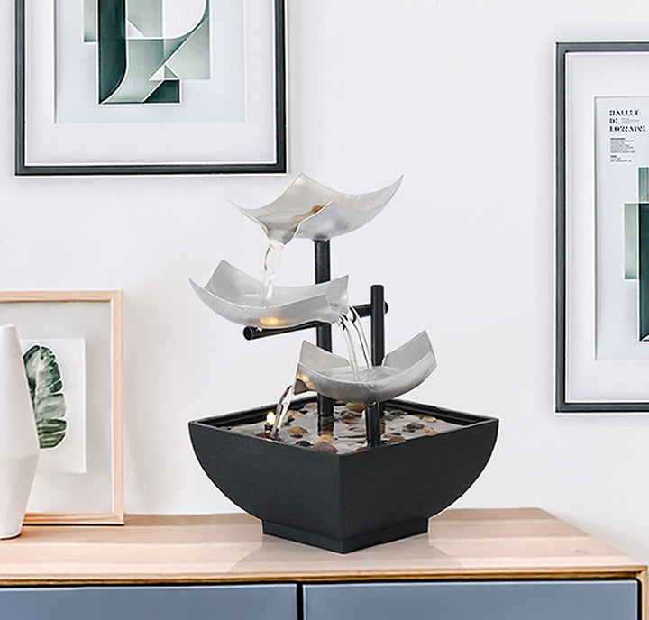 Buddha Stones Three Layers Waterfall Fountain Tabletop Lotus Ornaments With River Rocks Desktop Decoration - image 2