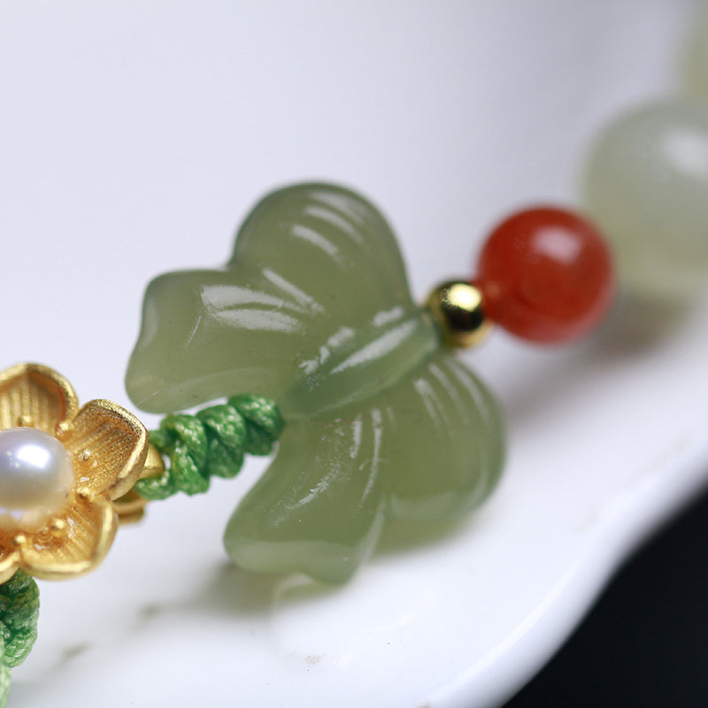Buddha Stones 925 Sterling Silver Jade Luck Flower Butterfly Bracelet - image 14