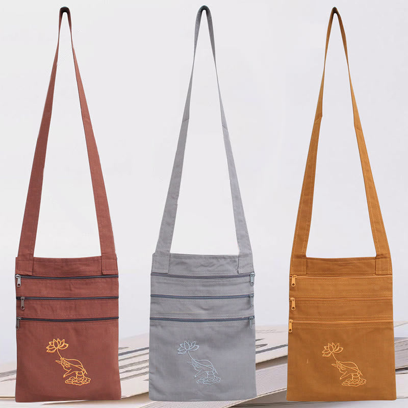Spiritual Mind Practice Lotus Embroidered Cotton Shoulder Bag Crossbody Bag - image 9