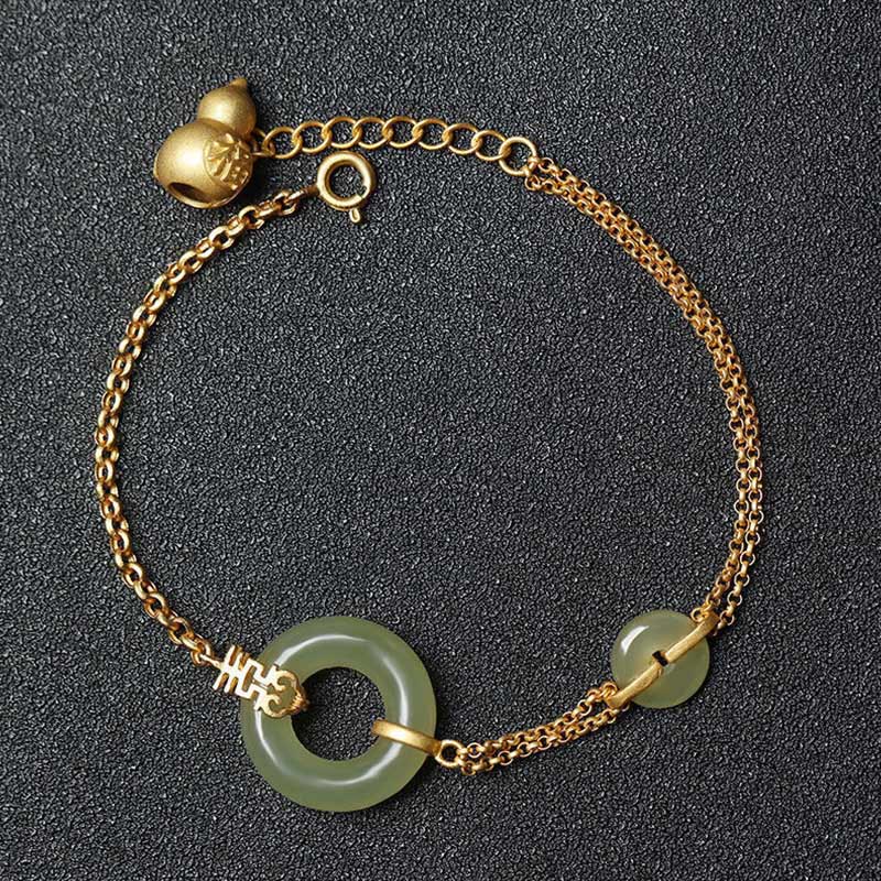 Buddha Stones Round Jade Peace Buckle Gourd Fu Character Auspicious Prosperity Chain Bracelet - Jade(Prosperity♥Abundance) - image 0