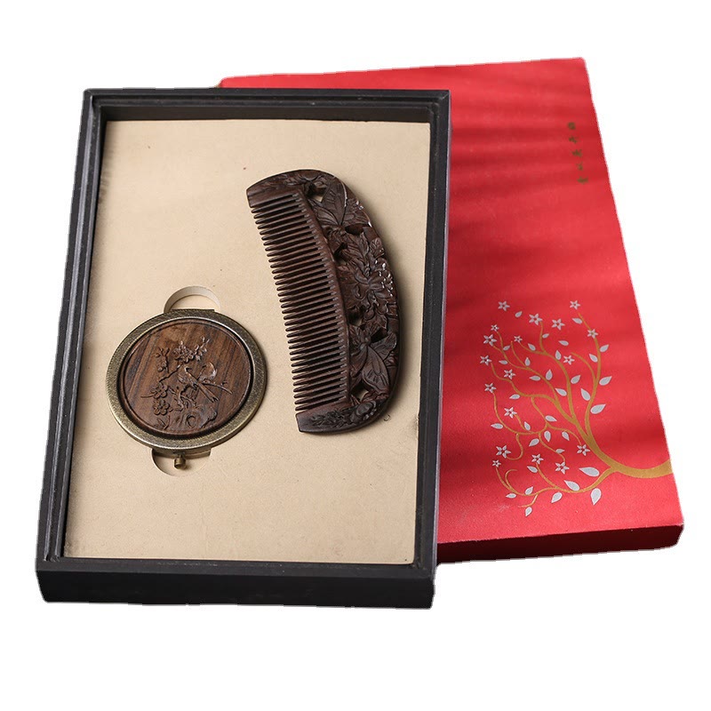 Natural Green Sandalwood Rosewood Lotus Flower Peacock Butterfly Engraved Soothing Comb - image 5