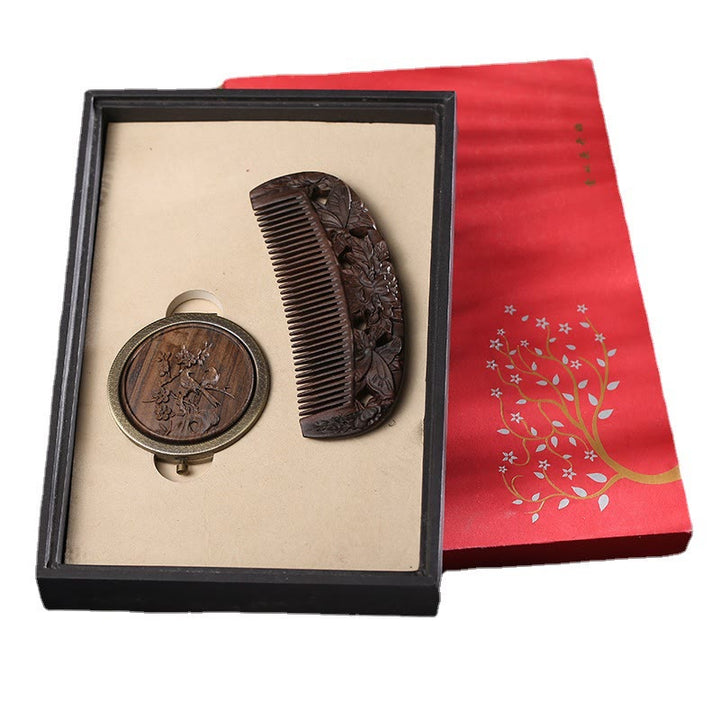 Natural Green Sandalwood Rosewood Lotus Flower Peacock Butterfly Engraved Soothing Comb - image 5