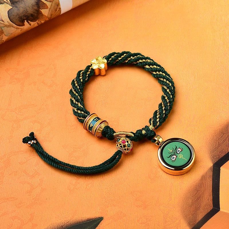 Buddha Stones Tibet Handmade Five God Of Wealth Luck Thangka Amulet Prayer Wheel Flower Charm Weave String Bracelet - Dark Green(Wrist Circumference 14-19cm) - image 9