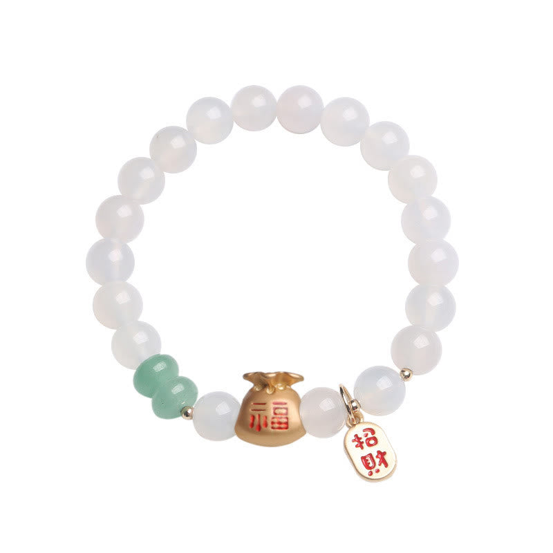 Buddha Stones Natural White Agate Red Agate Money Bag Fu Character Four Leaf Clover Protection Bracelet - image 7