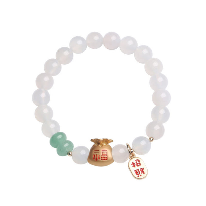 Buddha Stones Natural White Agate Red Agate Money Bag Fu Character Four Leaf Clover Protection Bracelet - image 7