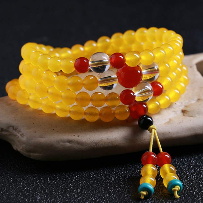 Buddha Stones 108 Mala Beads Yellow Chalcedony Harmony Bracelet - image 1