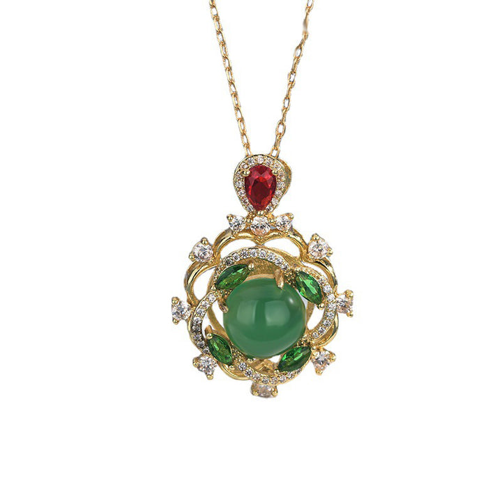 Buddha Stones Cyan Jade Red Crystal Luck Necklace - image 0