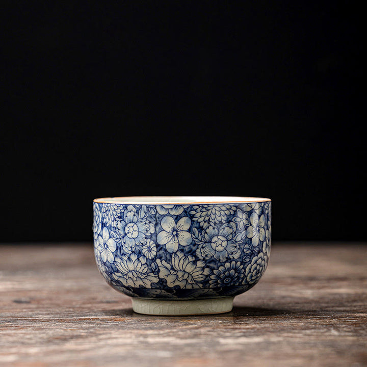Buddha Stones Vintage Lotus Peony Plum Blossom Chrysanthemum Ceramic Teacup Tea Cups - 7.8cm*5cm*120ml - image 10