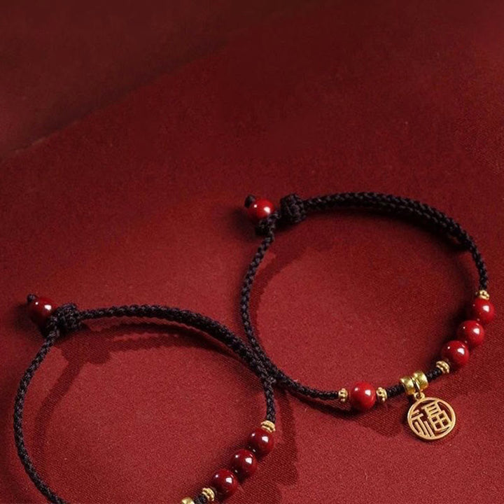 Buddha Stones Cinnabar Bead Fu Character Charm Blessing Braided String Bracelet - image 5