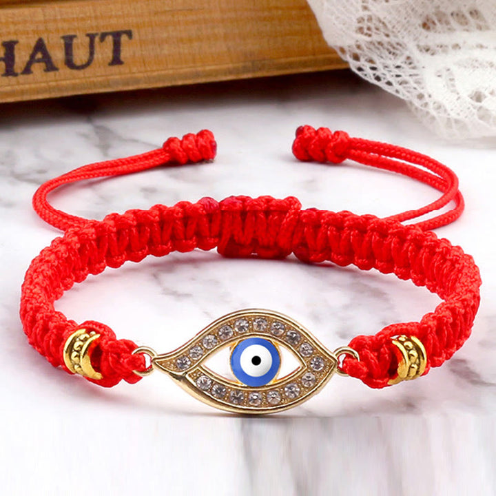 Buddha Stones Evil Eye Keep Away Evil Spirits String Bracelet - Red Blue Evil Eye - Gold Border - image 22