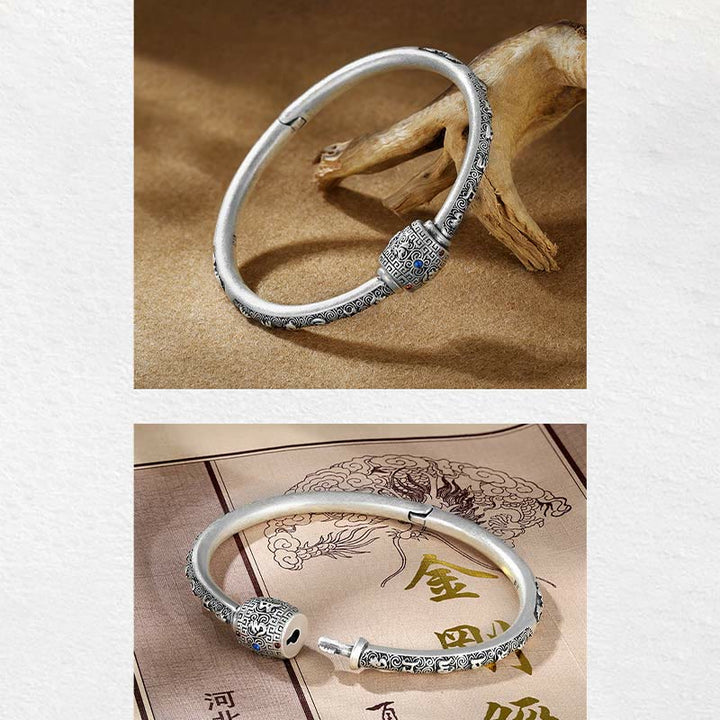 Buddha Stones 990 Sterling Silver Tibetan Auspicious Clouds Om Mani Padme Hum Engraved Creativity Bracelet Bangle - image 11