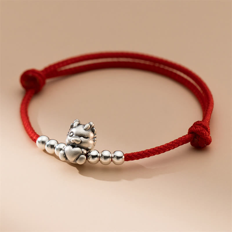 Buddha Stones Handmade 999 Sterling Silver Year of the Dragon Luck Red Bracelet - Perimeter 23cm fit for Wrist Circumference 14-21cm - image 0
