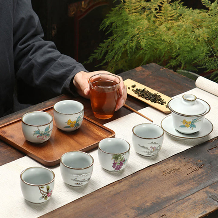 Buddha Stones Loquat Lychee Snow Scenery Landscape Grape Apple Ceramic Teacup Kung Fu Tea Cup - image 12