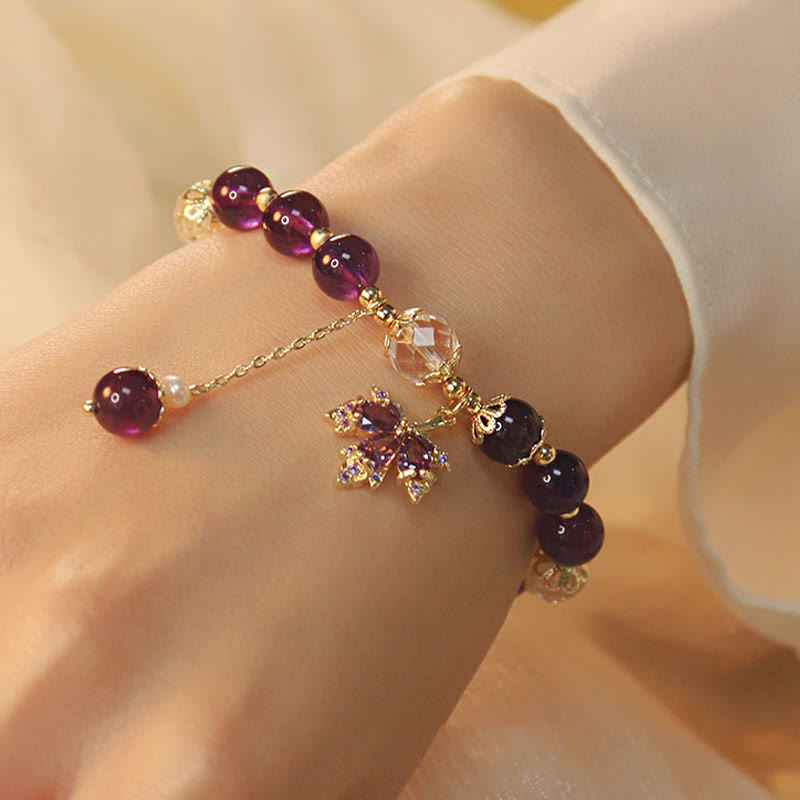 Buddha Stones 14k Gold Plated Natural Amethyst Healing Maple Leaf Charm Bracelet - image 3