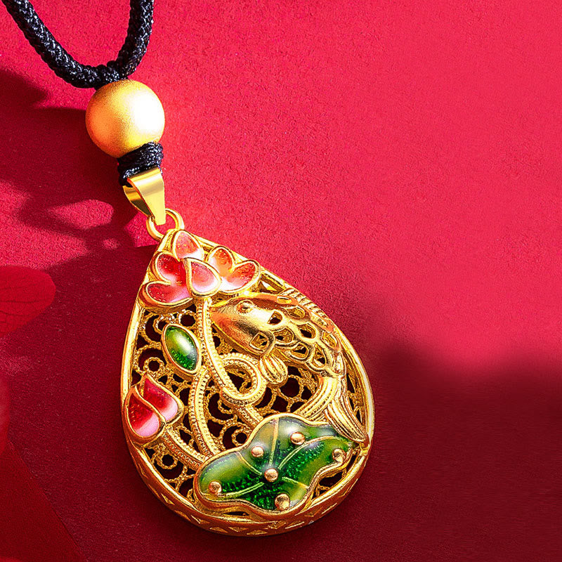Buddha Stones Koi Fish Lotus Flower Leaf Copper Luck Necklace Pendant - image 3
