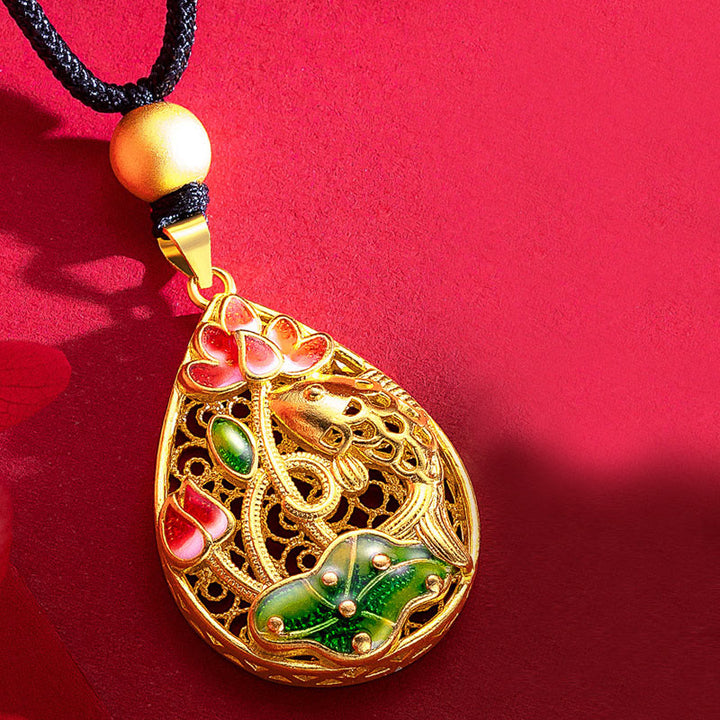 Buddha Stones Koi Fish Lotus Flower Leaf Copper Luck Necklace Pendant - image 3