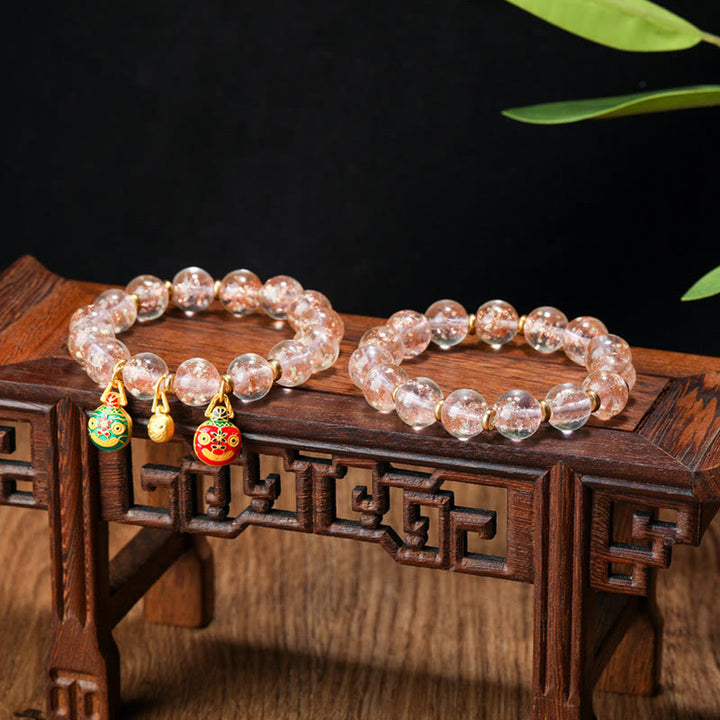 Buddha Stones Gold Swallowing Beast Family Charm Luminous Fluorescent Liuli Glass Bead Success Bracelet - image 3