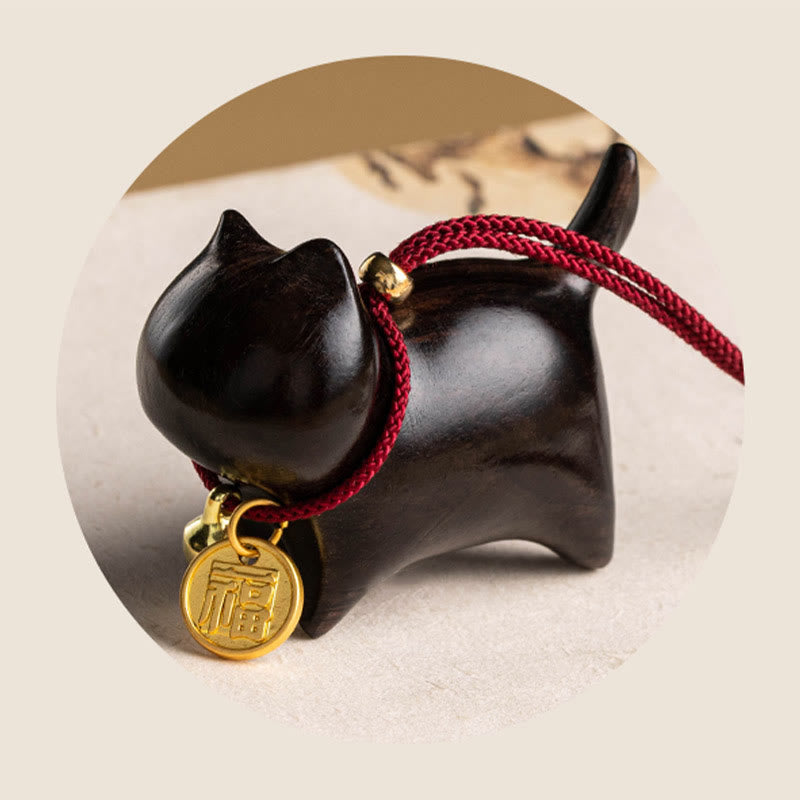Buddha Stones Ebony Wood Green Sandalwood Lucky Cat Fu Character Lucky Fortune Bell Balance Car Hanging Decoration - image 7