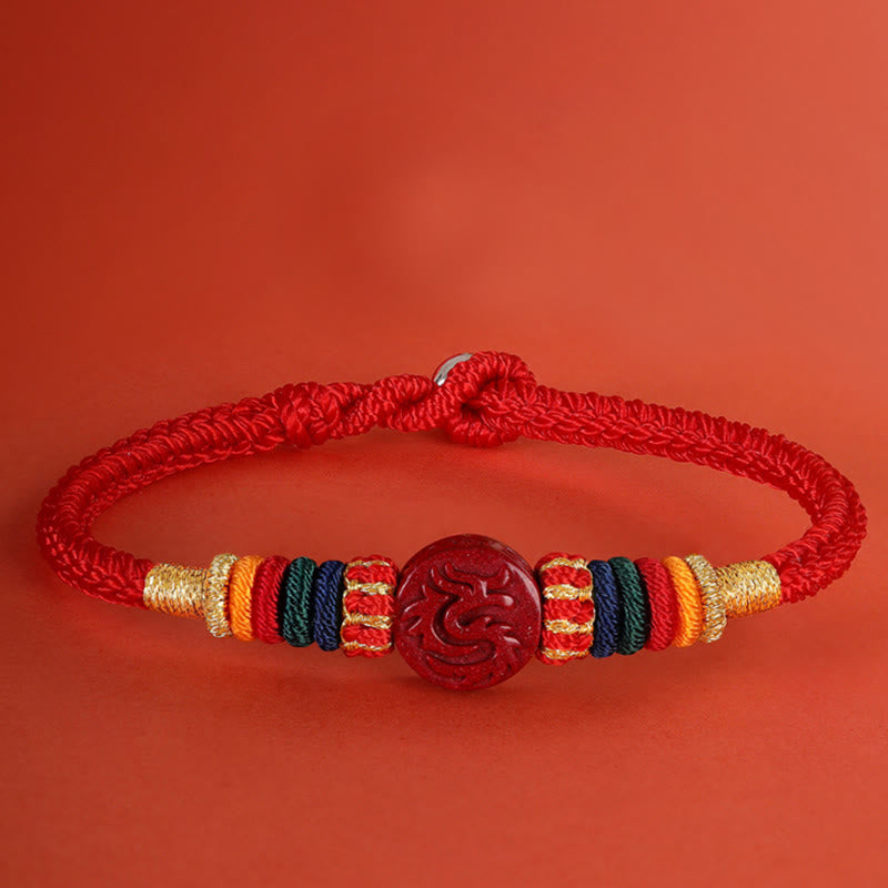 Buddha Stones Year of the Dragon 925 Sterling Silver Chinese Zodiac Cinnabar Auspicious Matches Blessing Bracelet - Dragon - 23cm - image 0