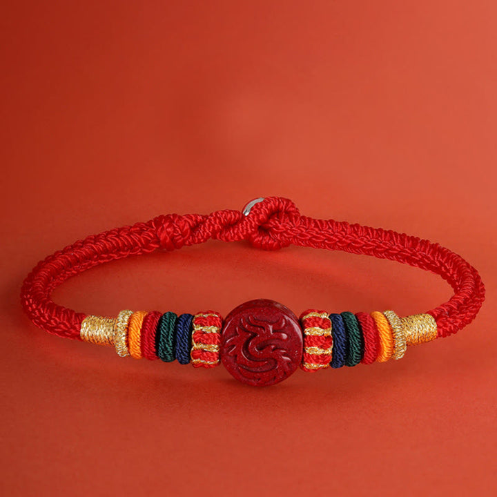 Buddha Stones Year of the Dragon 925 Sterling Silver Chinese Zodiac Cinnabar Auspicious Matches Blessing Bracelet - Dragon - 23cm - image 0