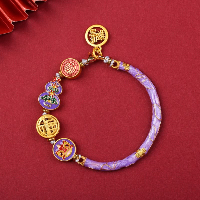 Buddha Stones Tibetan Gourd Fortune Happiness Lion Wealth Luck Bracelet - Purple - image 10